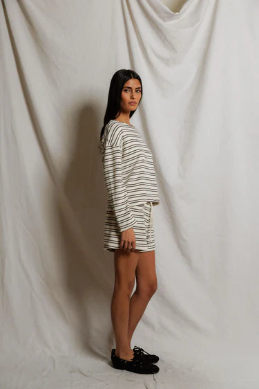 PWT Summer Loop Terry  Short Natural/Chocolate Stripes