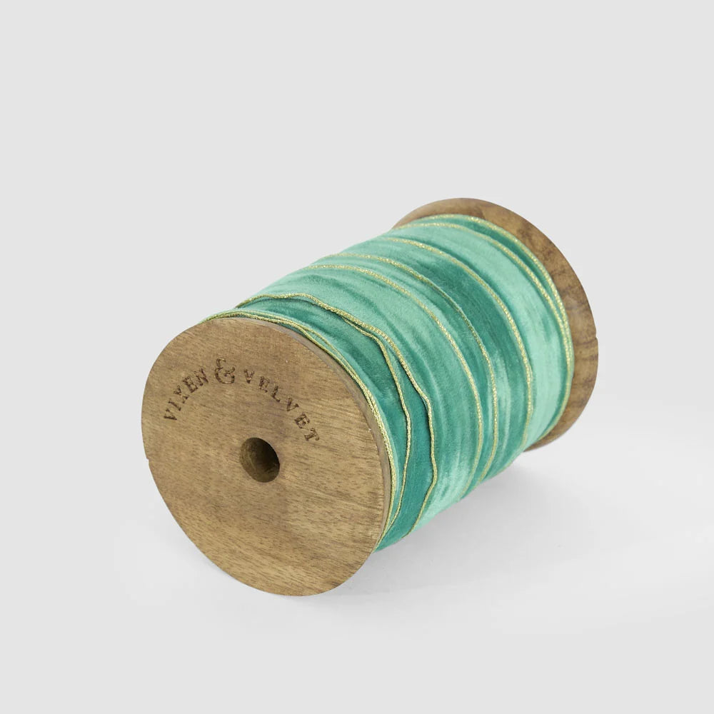Velvet Ribbon Roll with Gold Trim Emerald Green