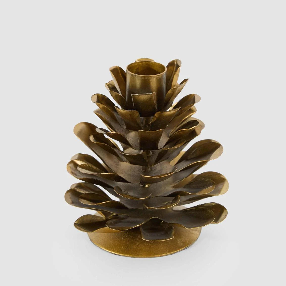Antiqued Metal Pinecone Candle Stand Small