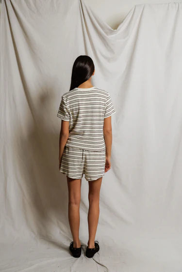 PWT Eve Loop Terry Tee Natural/Chocolate Stripe