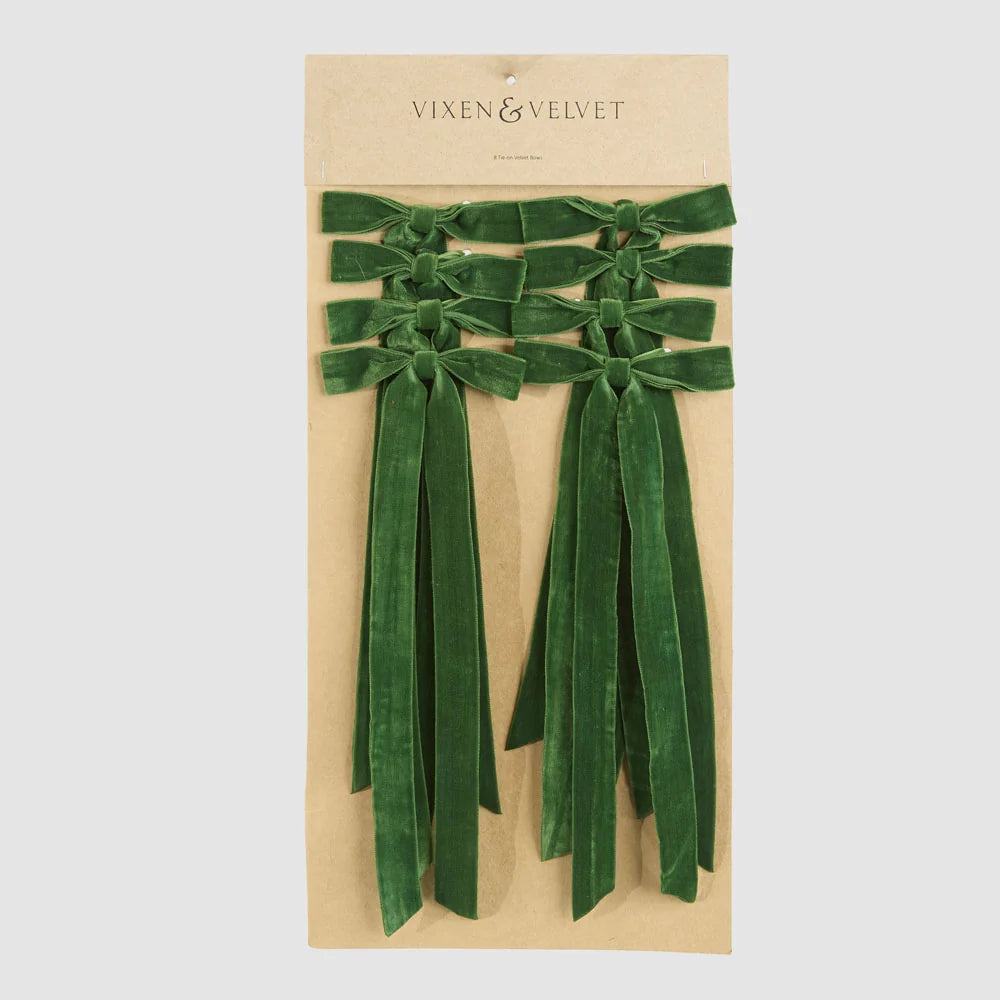Velvet Tie On Bow Green-Set of 8 pcs