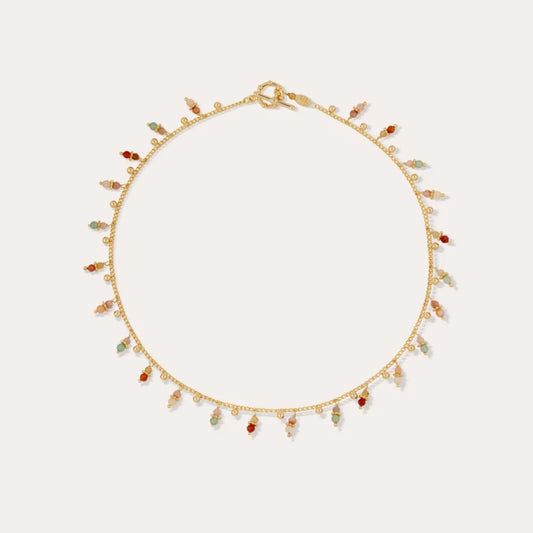Gas Bijoux Necklace Tangerine Green and Pink Quartz
