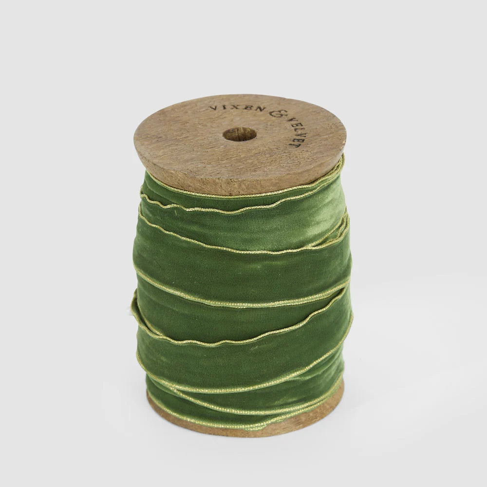 Velvet Ribbon Roll with Gold Trim Olive Green