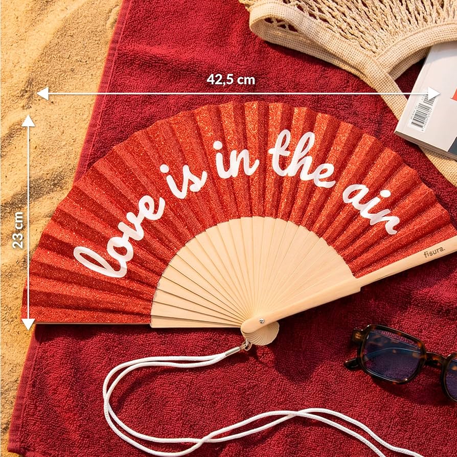 Hand Fan Love is in the air Red Glitter