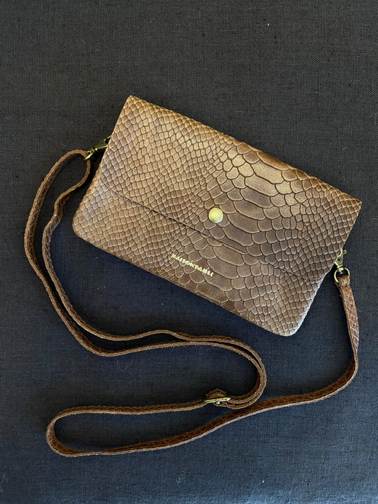 MAISON FANLI Python Flat Pochette Camel