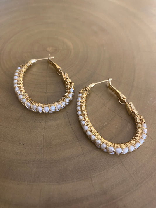 Gas Bijoux Hoop Earrings Lyre Pearl Large