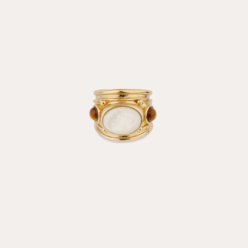 Gas Bijoux Ring Simone Mother of Pearl and Tiger Eye