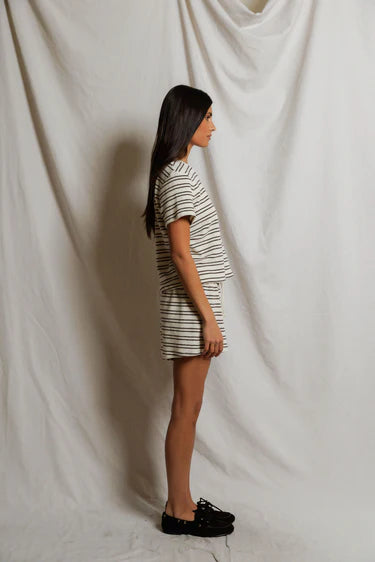 PWT Eve Loop Terry Tee Natural/Chocolate Stripe
