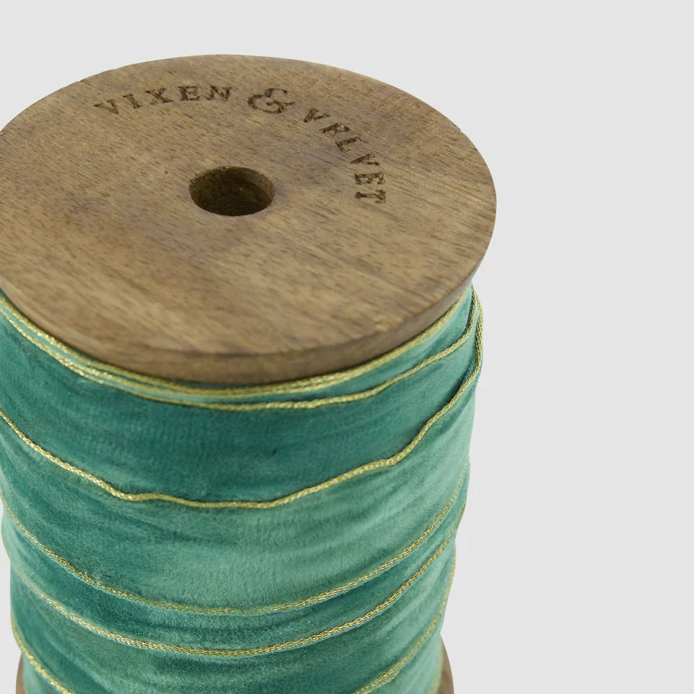 Velvet Ribbon Roll with Gold Trim Emerald Green