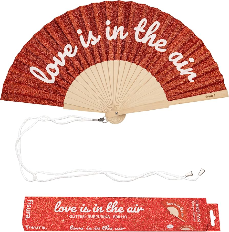Hand Fan Love is in the air Red Glitter
