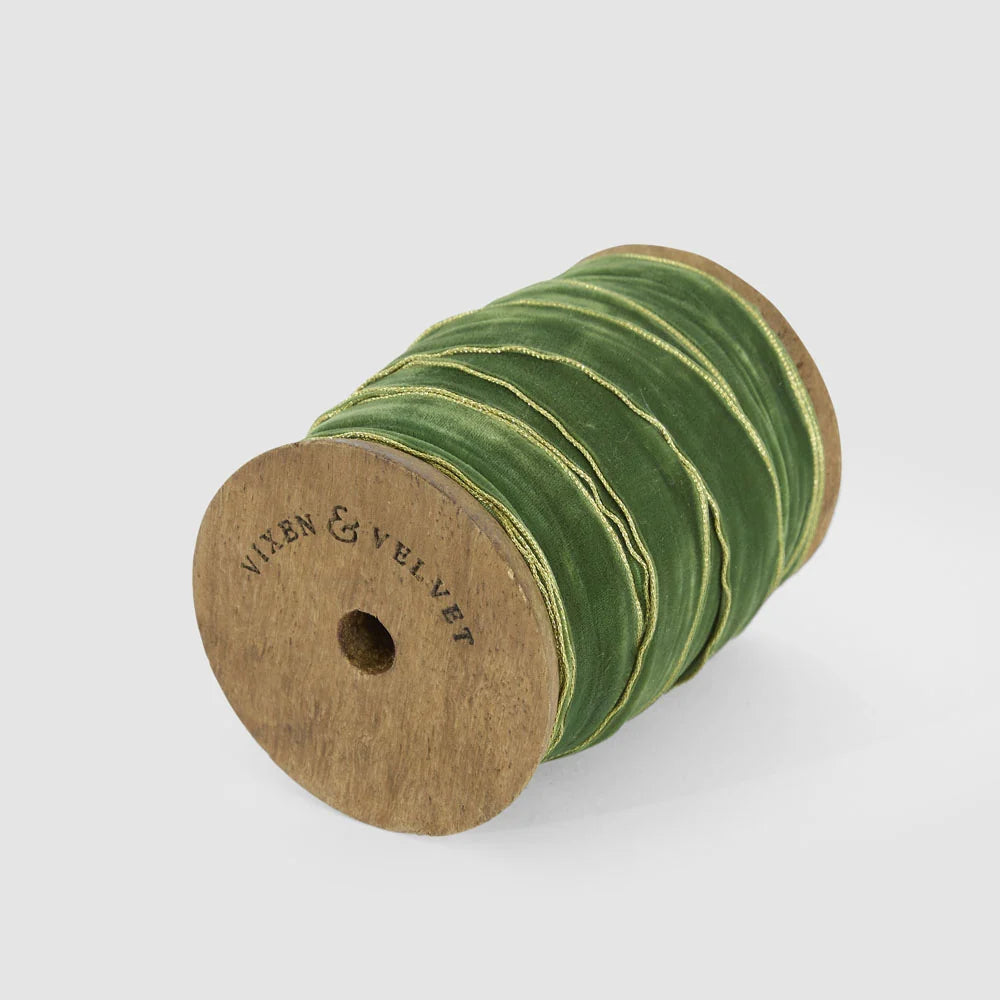 Velvet Ribbon Roll with Gold Trim Olive Green