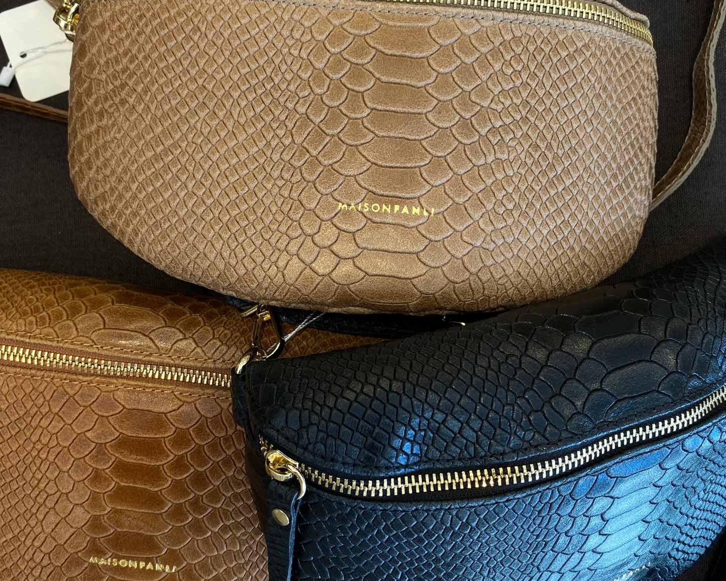 MAISON FANLI Bum Bag Python Caramel