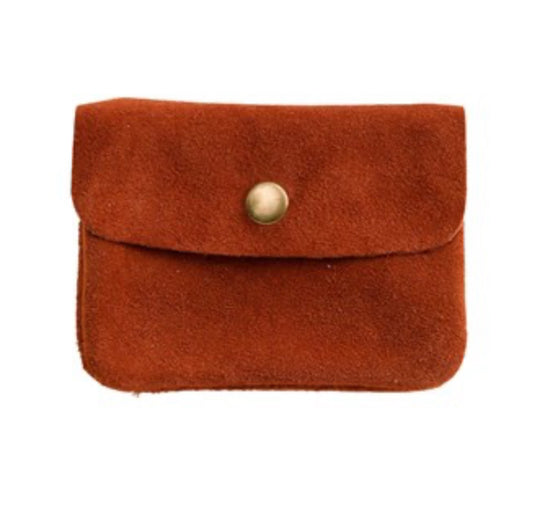 Coin Purse Suede Dark Camel