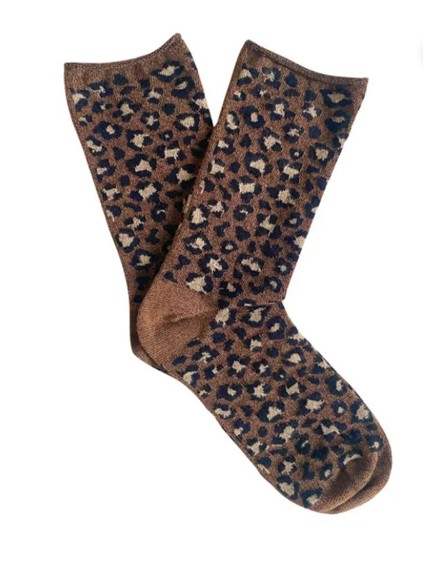 Klue Lurex Socks Leopard Brown
