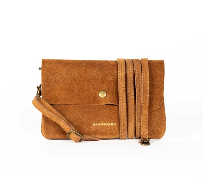 MAISON FANLI Suede Flat Pochette Dark Camel