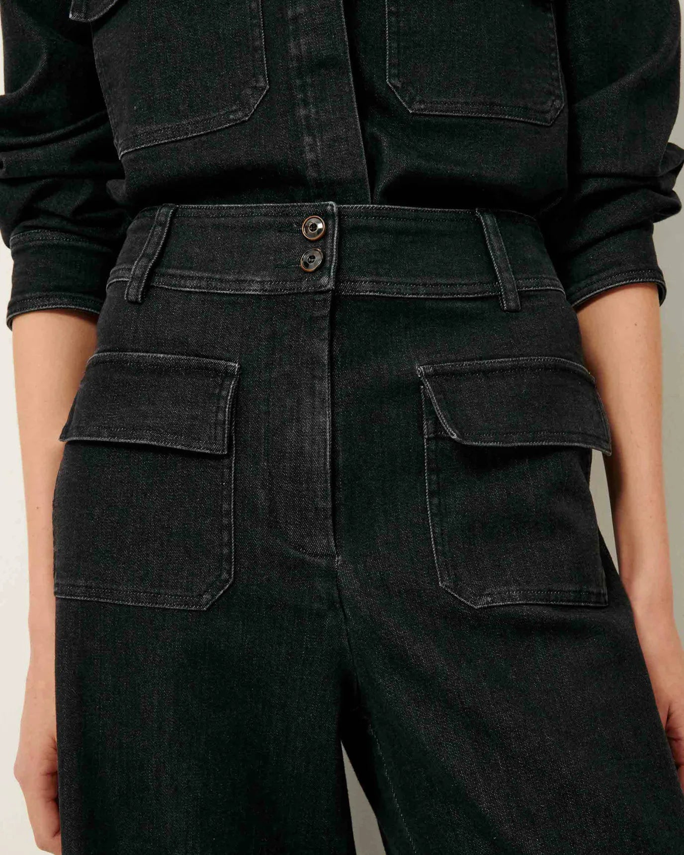 Sessun Manhattan Wide Flared Pants Denim Black