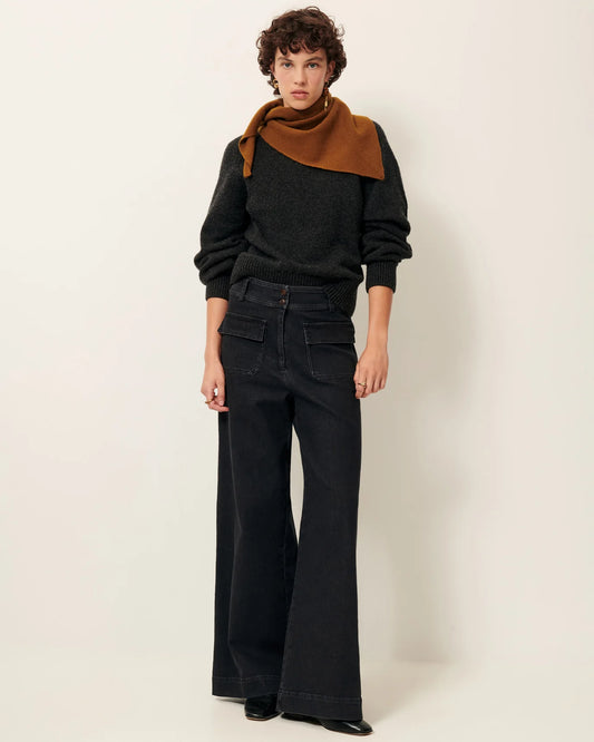 Sessun Manhattan Wide Flared Pants Denim Black