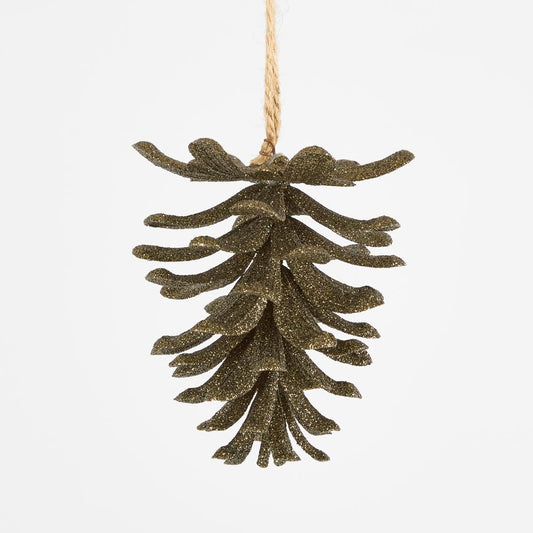 Glitter Hanging Pine Cone  Olive Green