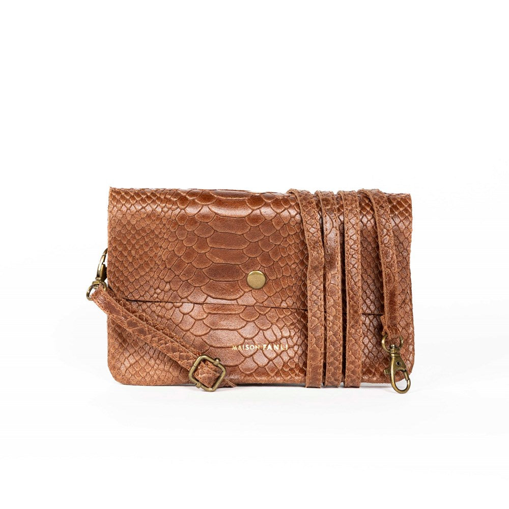MAISON FANLI Python Flat Pochette Camel