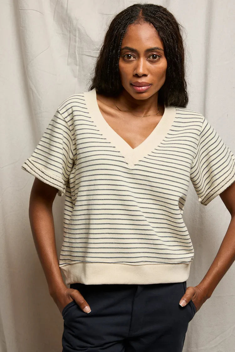 PWT Briggs French Terry Tee Shirt Charcoal Stripe