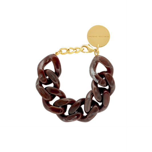 Large Flat Chain Bracelet Dark Brown Marble