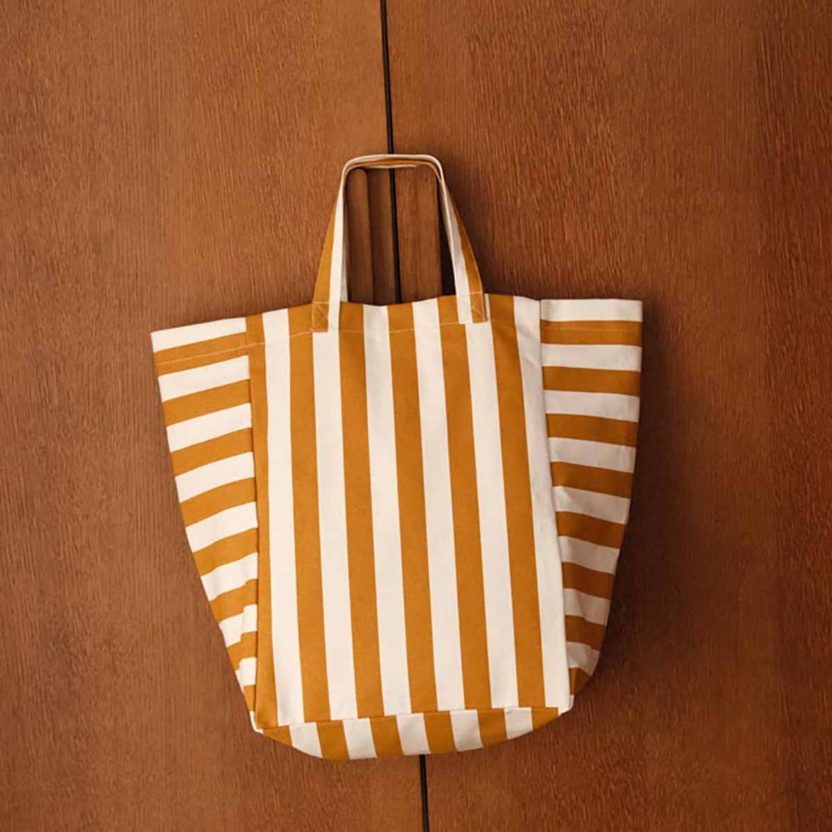 Tote Bag Large Stripes Caramel/Ecru