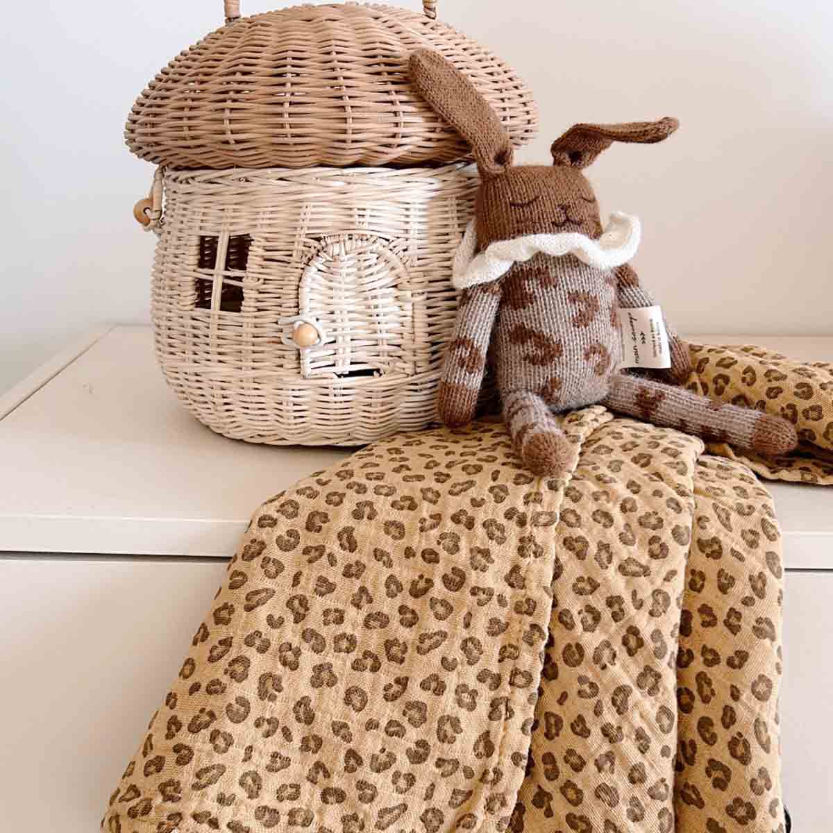 Cotton Scarf Mini Leopard Coffee