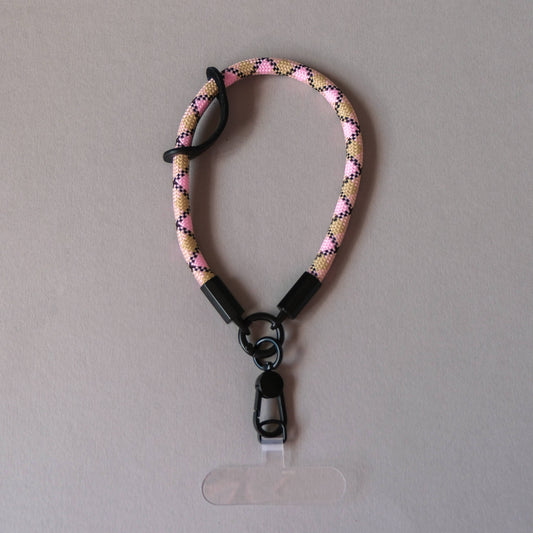 Beige Pink Wrist Phone Strap