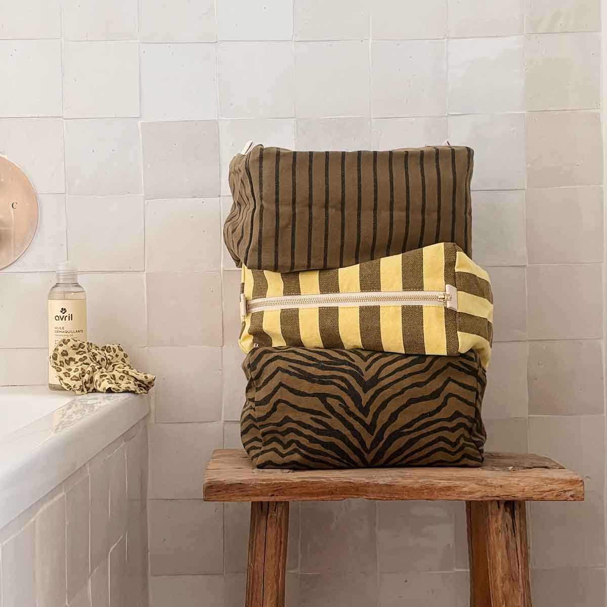 Toiletry Bag Lemon/Olive Stripes