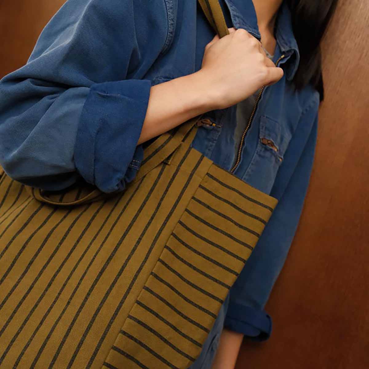 Tote Bag Tennis Stripes Black/Olive