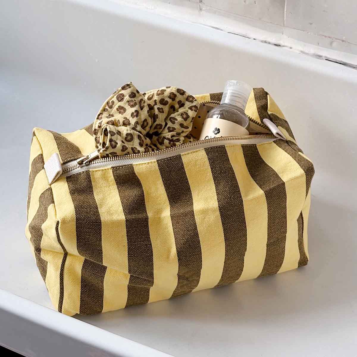 Toiletry Bag Lemon/Olive Stripes