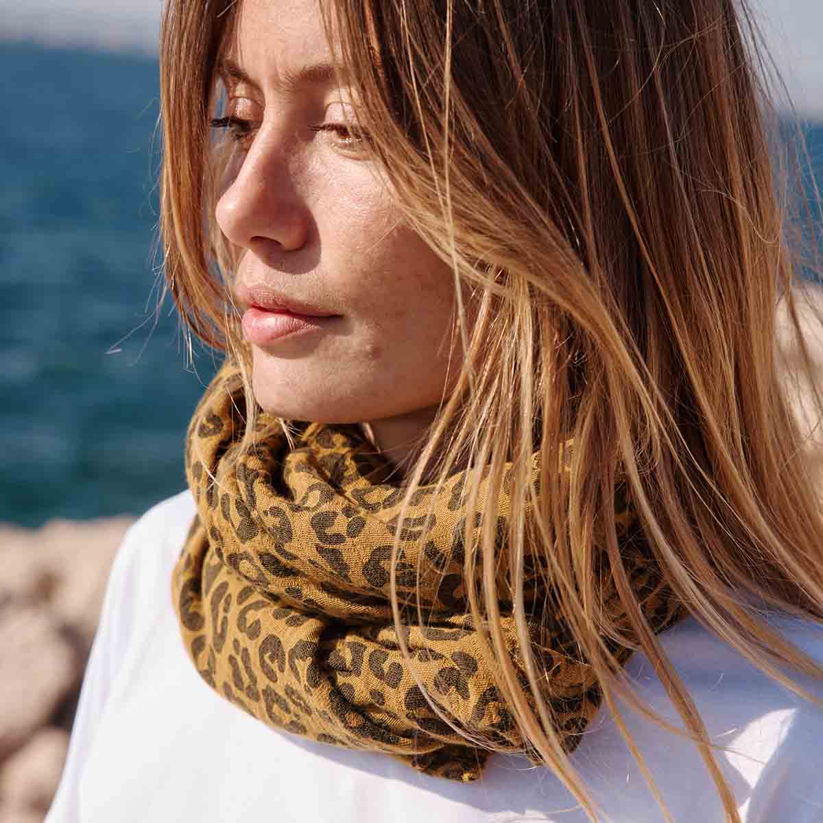 Cotton Scarf Leopard Caramel