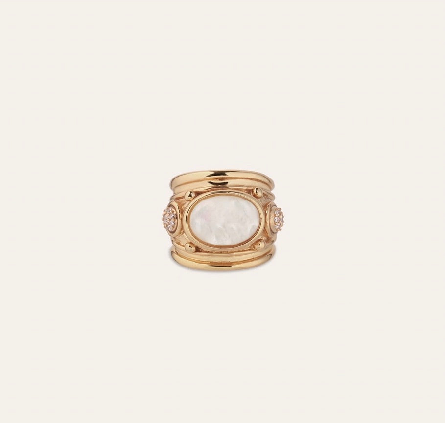 Gas Bijoux Ring Simone Strass and Mother of Pearl