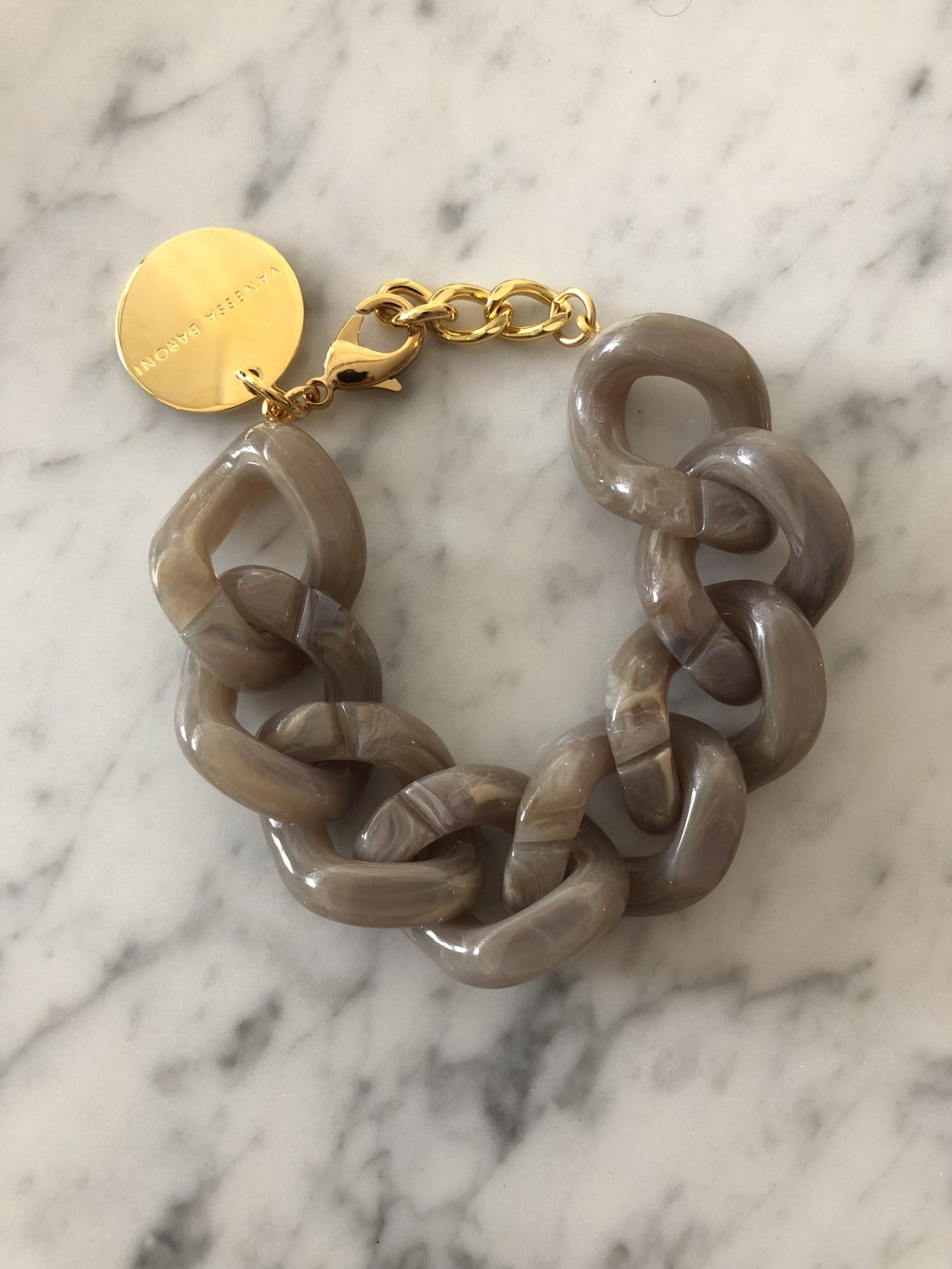 Large Flat Chain Bracelet Greige Marble